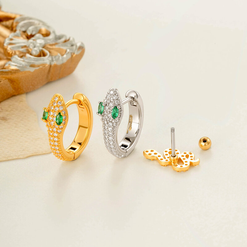 Sade Yılan Şeklinde Bakır Altın Renkli Zirkon Taşlı Kadın Piercing Küpeleri 2