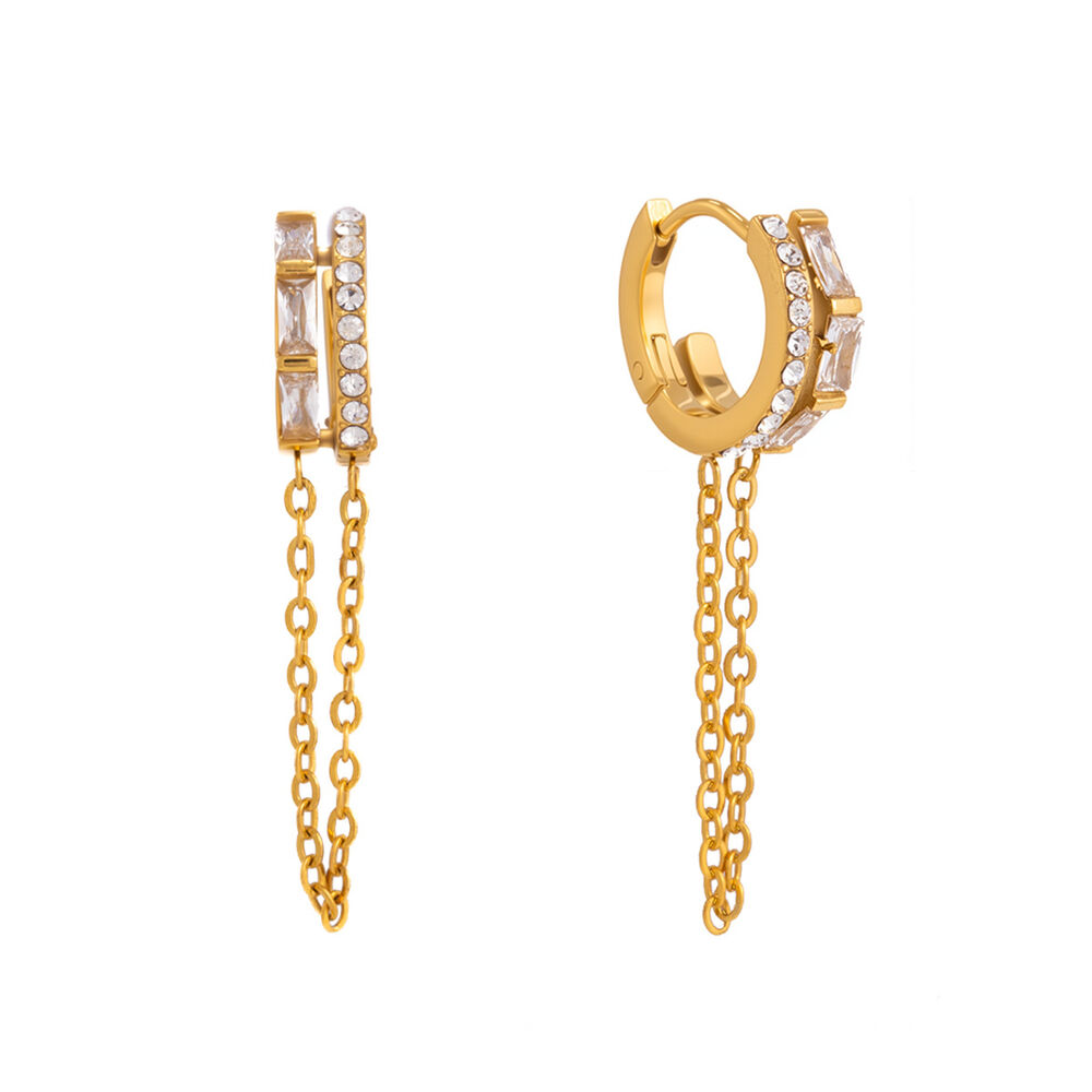 Simple Tassel Stainless Steel Waterproof Gold Color Zircon Women's Dangle Earrings Picture5