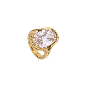 Luxuriöser, geometrischer, wasserdichter Damenring aus Edelstahl in Goldfarbe mit Zirkonia h5 Bild5