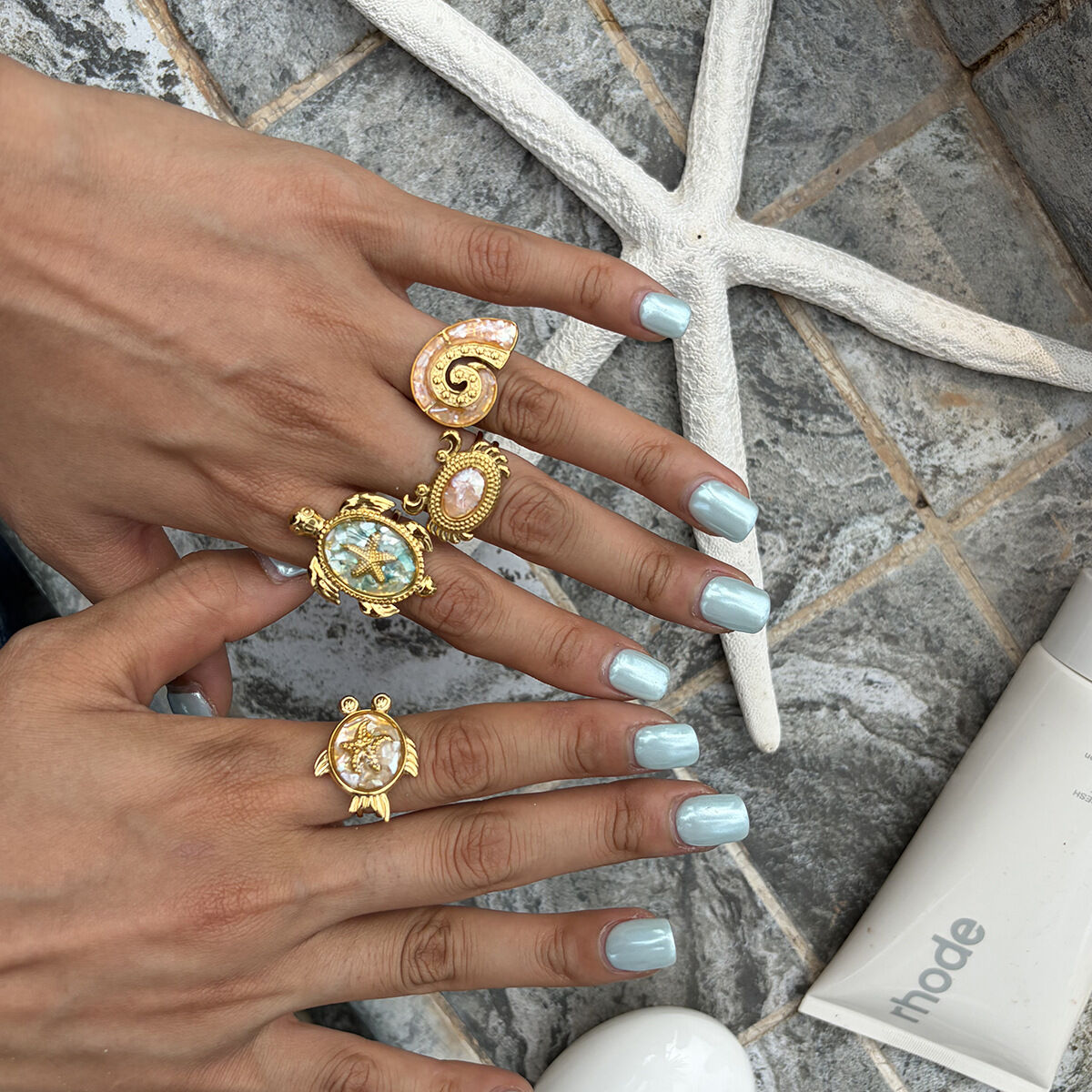 Vacation Oceanic Style Stainless Steel Waterproof Gold Color Statement Rings h5 Picture2