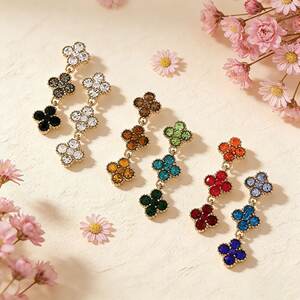 Romantic Series Elegant Flower Stainless Steel Waterproof Gold Color Zircon Women's Dangle Earrings h5 Picture3