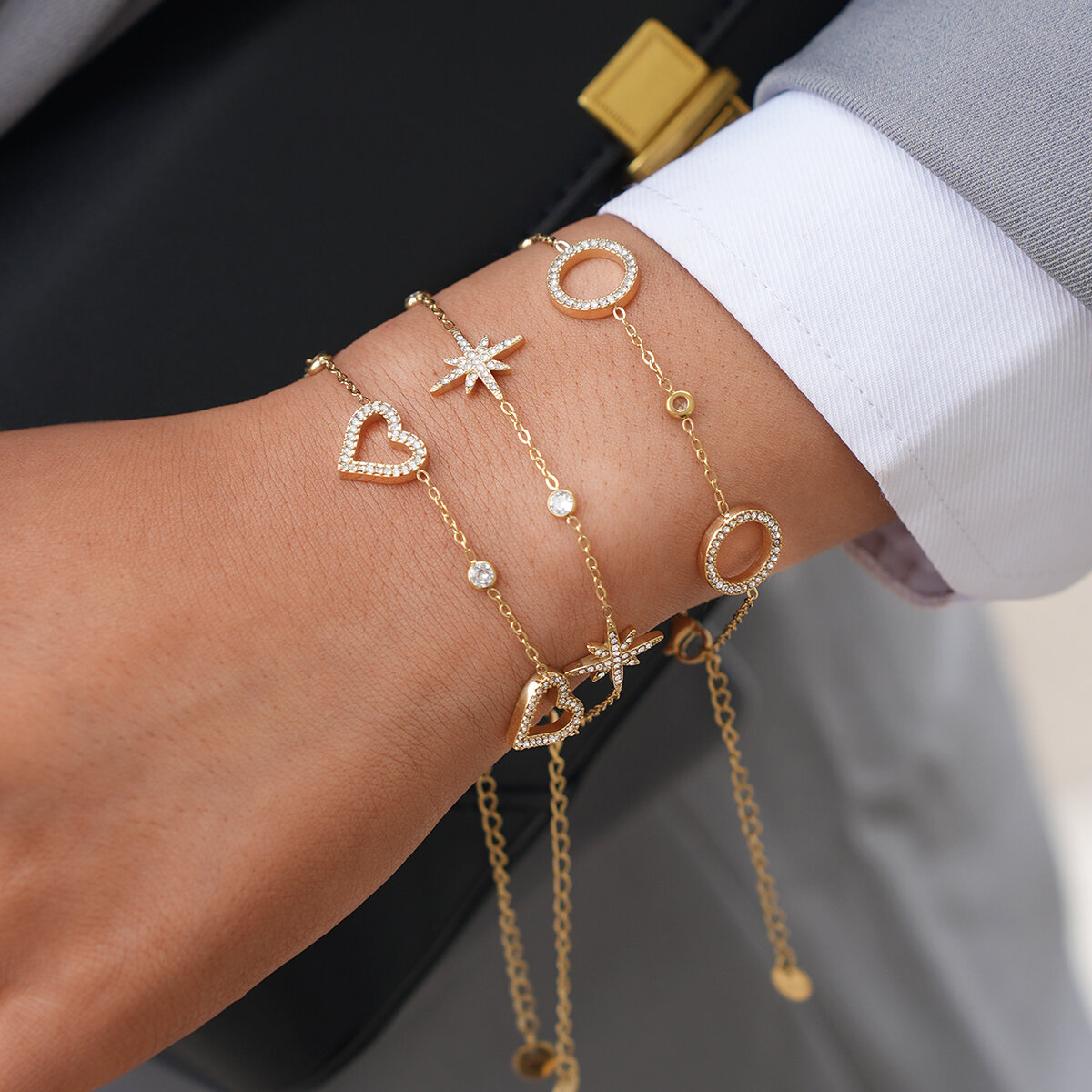 Simple Daily Heart Star Circle Stainless Steel Waterproof   Gold Color  Women's Chain Bracelets h5 Picture4