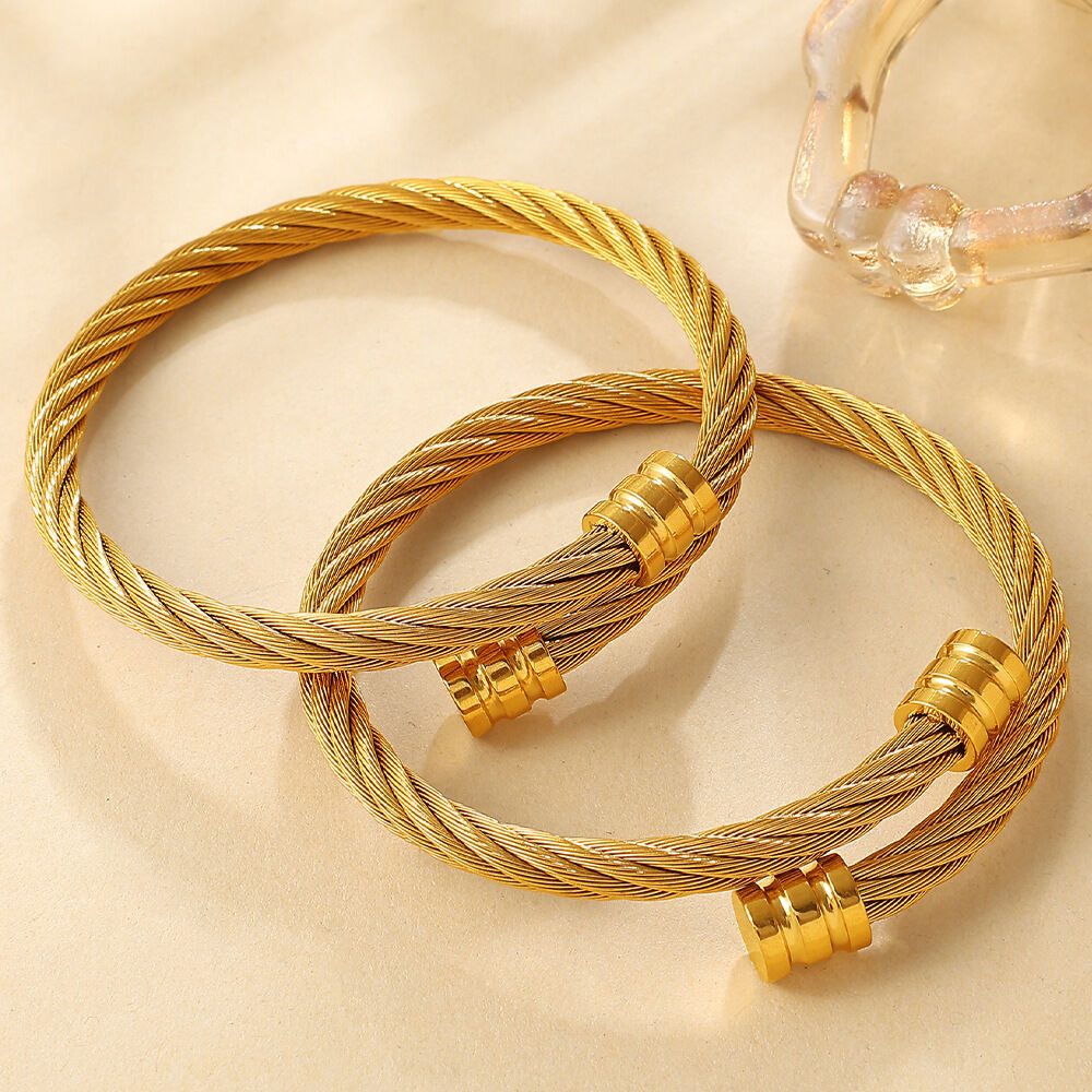 Simple Irregular Shape Stainless Steel Waterproof Gold Color Women's Bangles h5Picture3