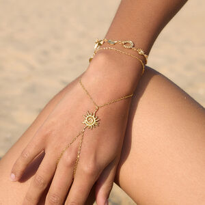 Retro Sun Edelstahl wasserdichte goldfarbene Damen-Handkette h5 Bild2