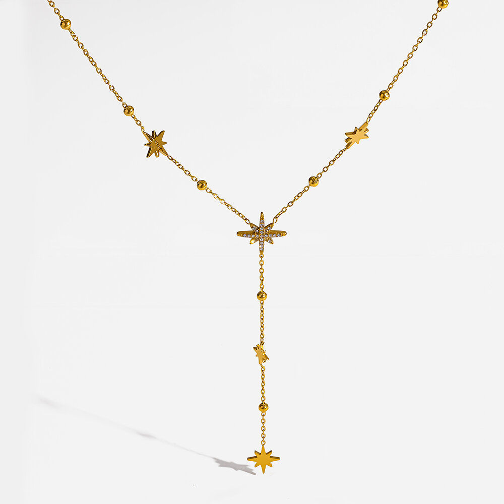 Luxurious Elegant Star Stainless Steel Waterproof Gold Color Women's Pendant Necklaces h5Picture4