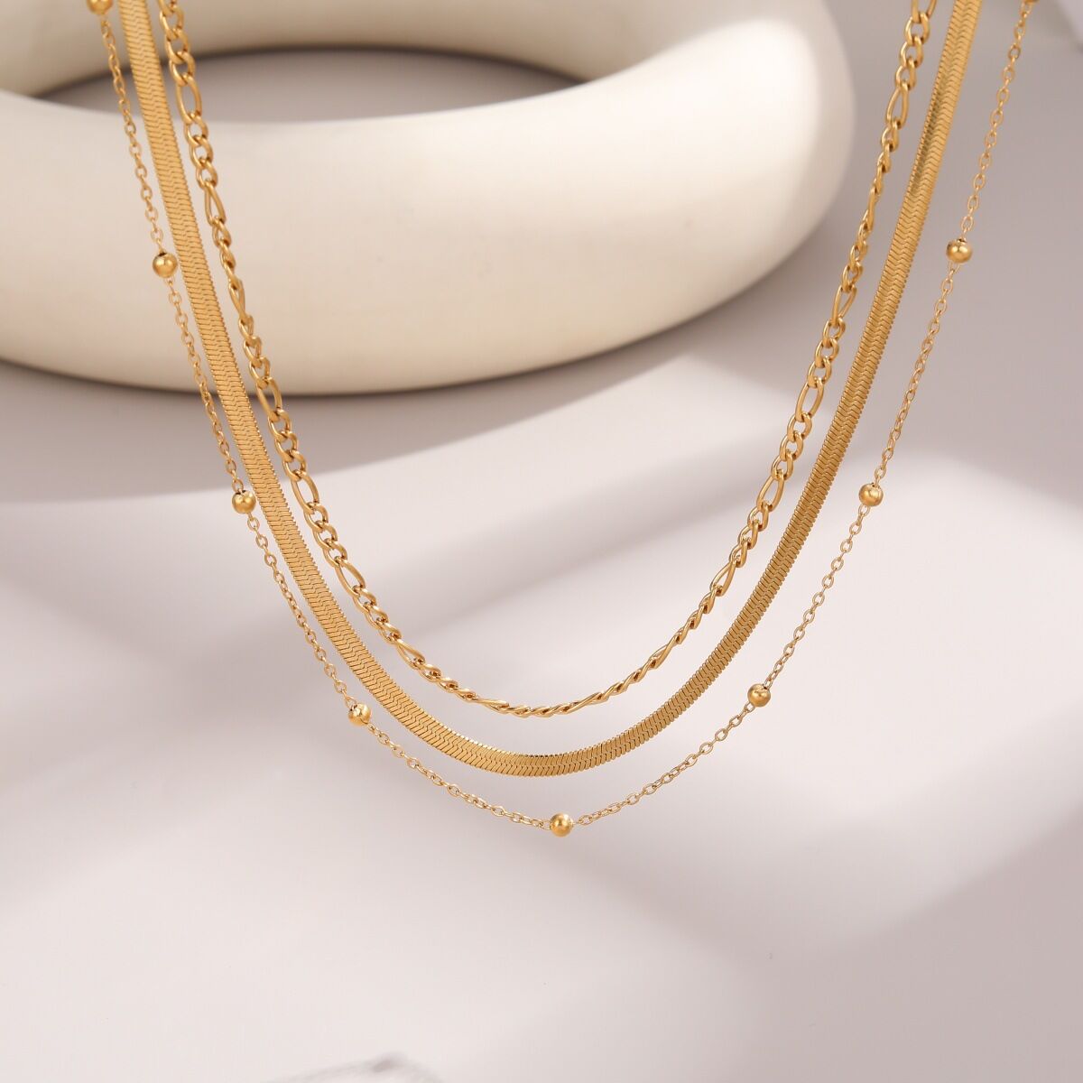 Simple  Daily Irregular Shape Chain Stainless Steel Waterproof   Gold Color  Beaded Necklaces Picture2