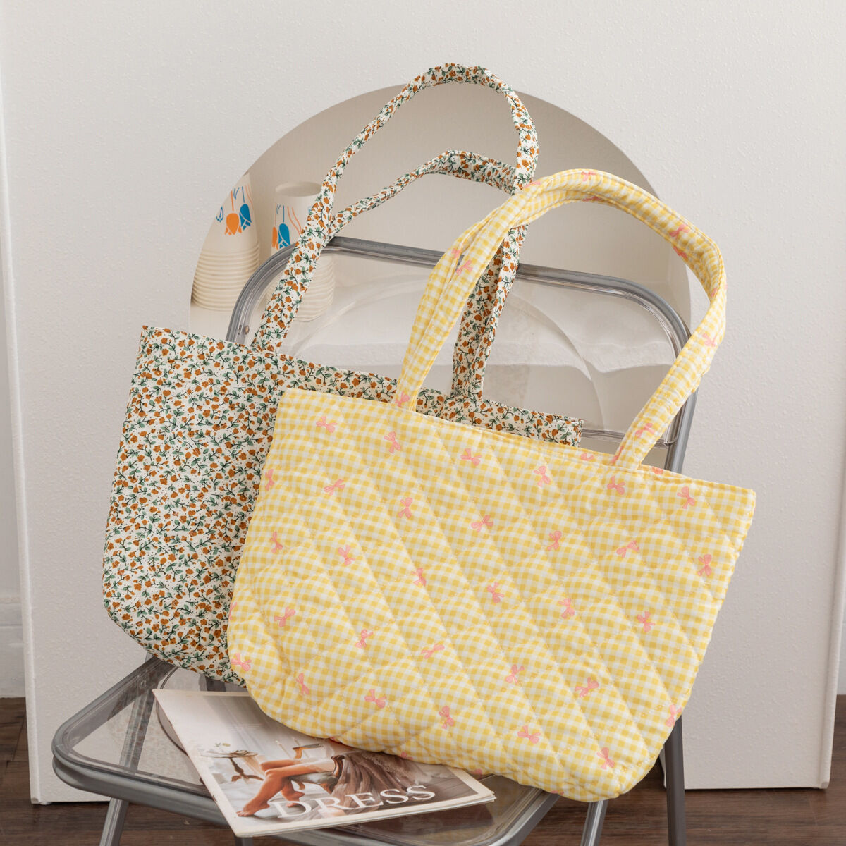 Casual Style Quilted Stitching Bow Knot  Women's Tote Bag 2