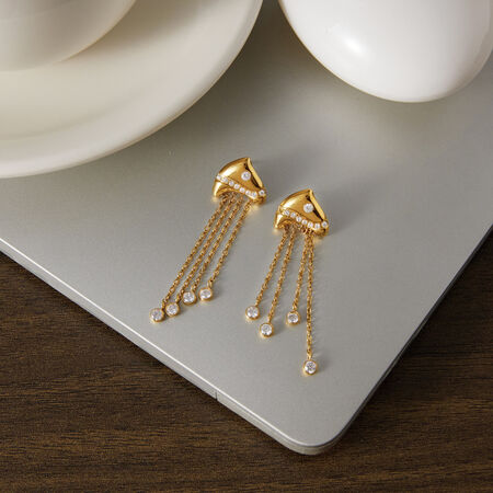 Vacation Tassel Fish Stainless Steel Waterproof Gold Color Zircon Women's Dangle Earrings 2