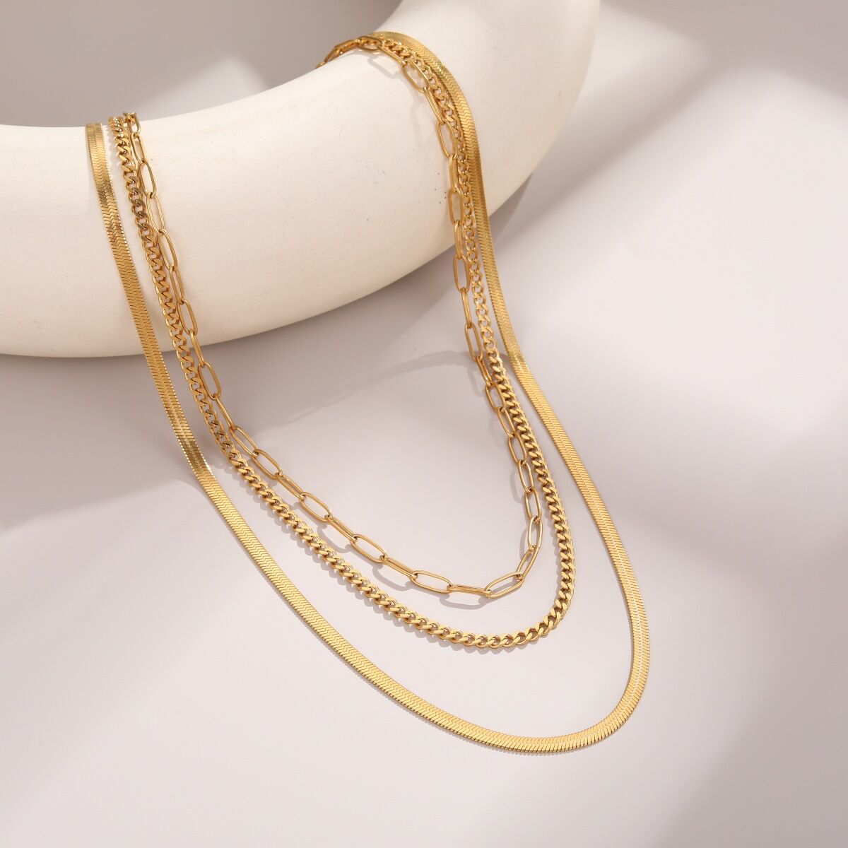 Simple Daily Irregular Shape Patchwork Chain Stainless Steel Waterproof   Gold Color  Women's Chain Necklaces h5 Picture4