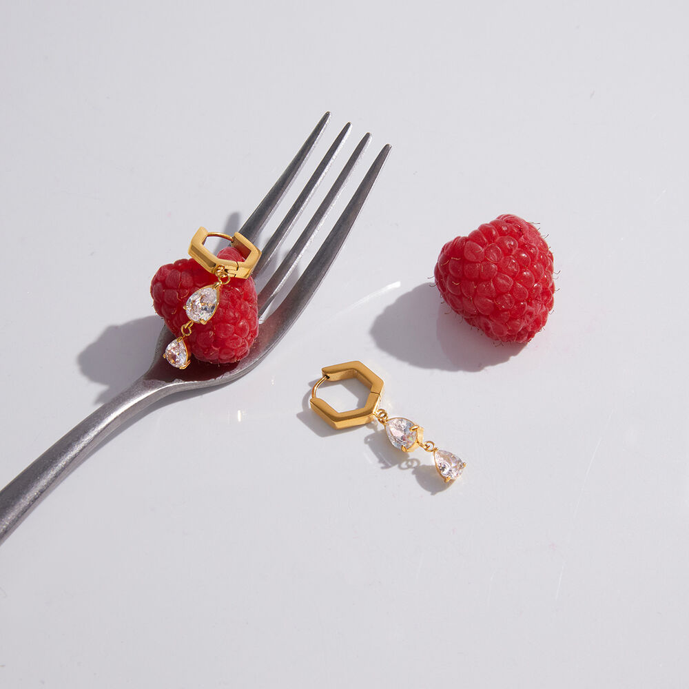 Simple Droplet Stainless Steel Waterproof Gold Color Zircon Women's Drop Earrings Picture3