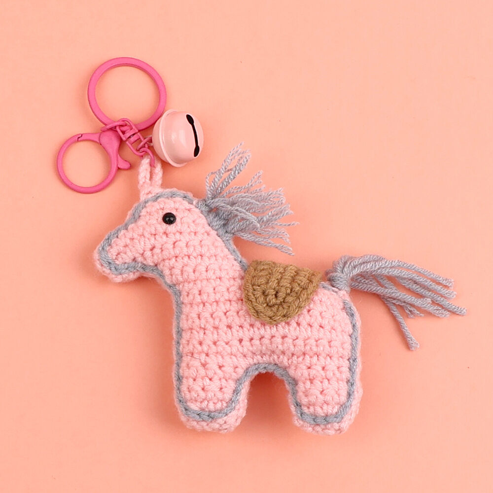 Einfacher Schlüsselanhänger aus gewebter Baumwolle mit niedlichem Pony-Motiv in verschiedenen Farben 