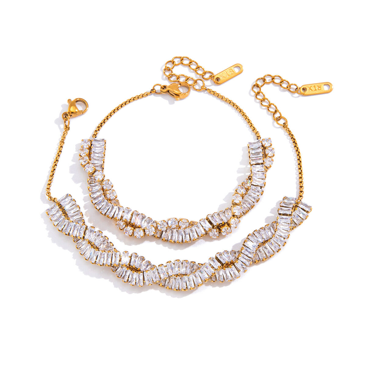 Luxurious Twist Stainless Steel Waterproof  Gold Color Zircon Women's Chain Bracelets h5 Picture5