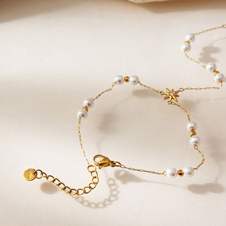 Simple Series Sweet Beads Chain Stainless Steel Waterproof Gold Color Women's Hand Chain 2