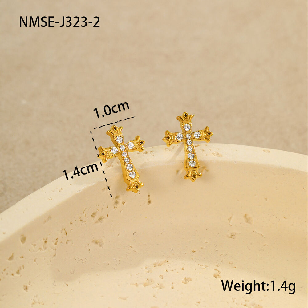 Simple Series Daily Cross Stainless Steel Waterproof Gold Color Women's Drop Earrings