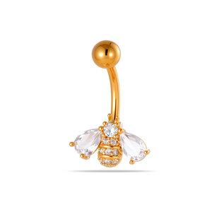 Piercing all'ombelico semplice con fiore, cuore, farfalla e luna, in rame e oro con zirconi. h5