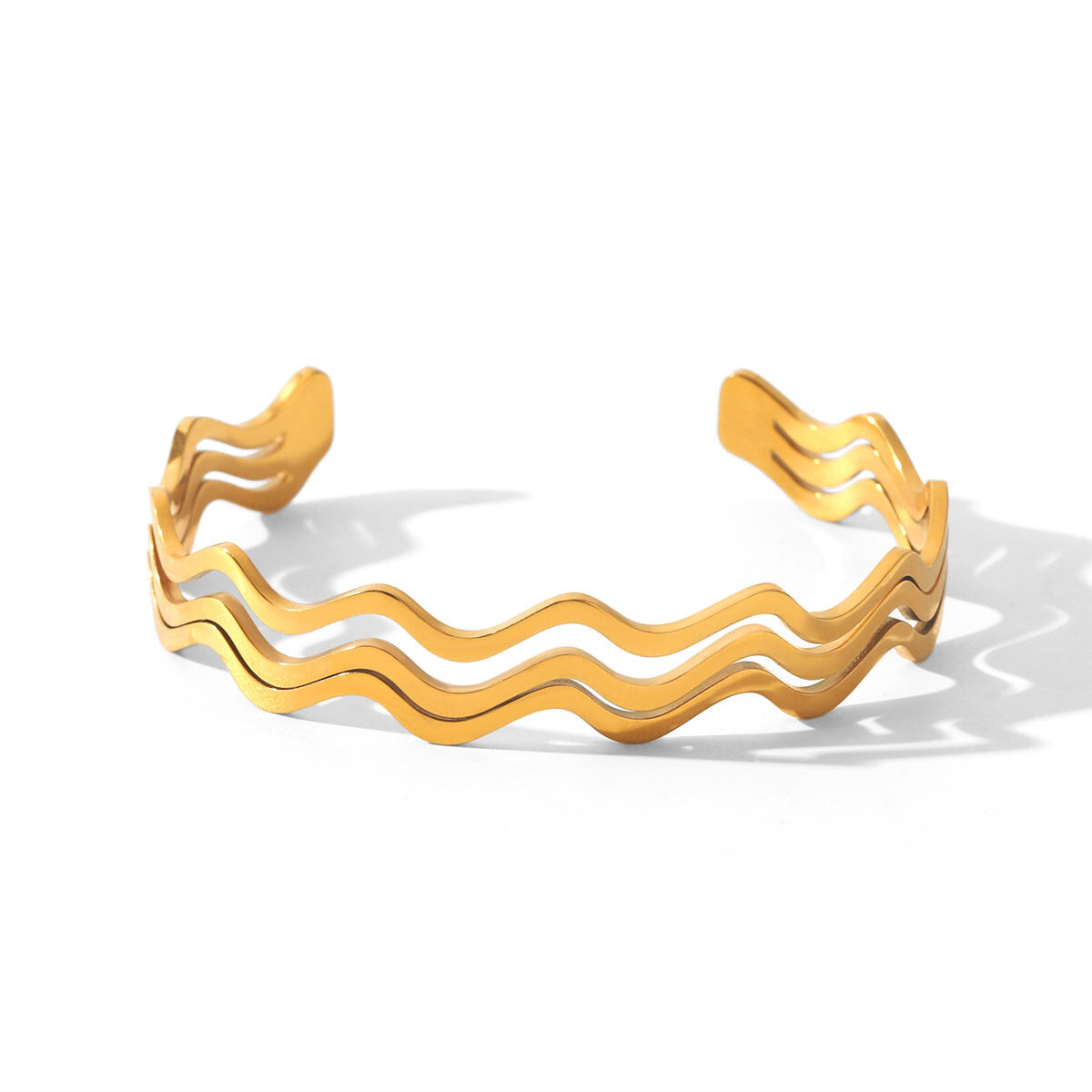 Simple Series Daily Lines Stainless Steel Waterproof   Gold Color  Women's Cuff Bracelets Picture6
