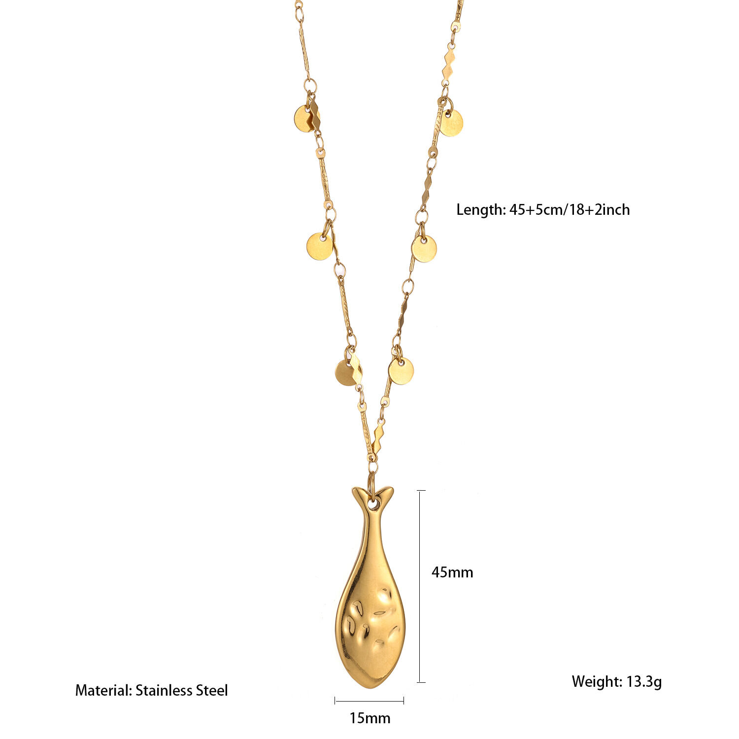 Simple Series Elegant Chain Fish Stainless Steel Waterproof Women's Pendant Necklaces h5 