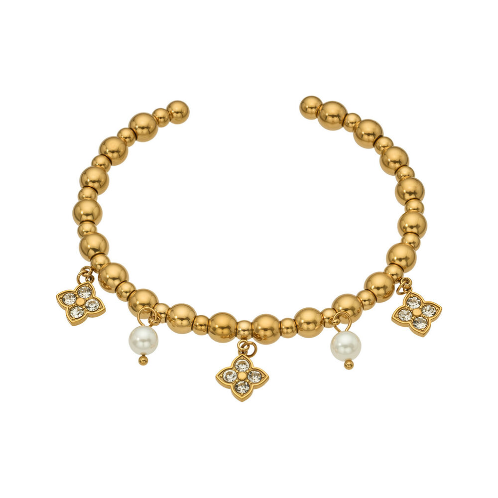 Elegant Flower Stainless Steel Waterproof Gold Color Zircon Women's Cuff Bracelets h5Picture5