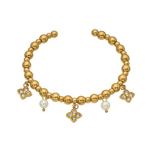 Elegant Flower Stainless Steel Waterproof Gold Color Zircon Women's Cuff Bracelets h5 Picture5