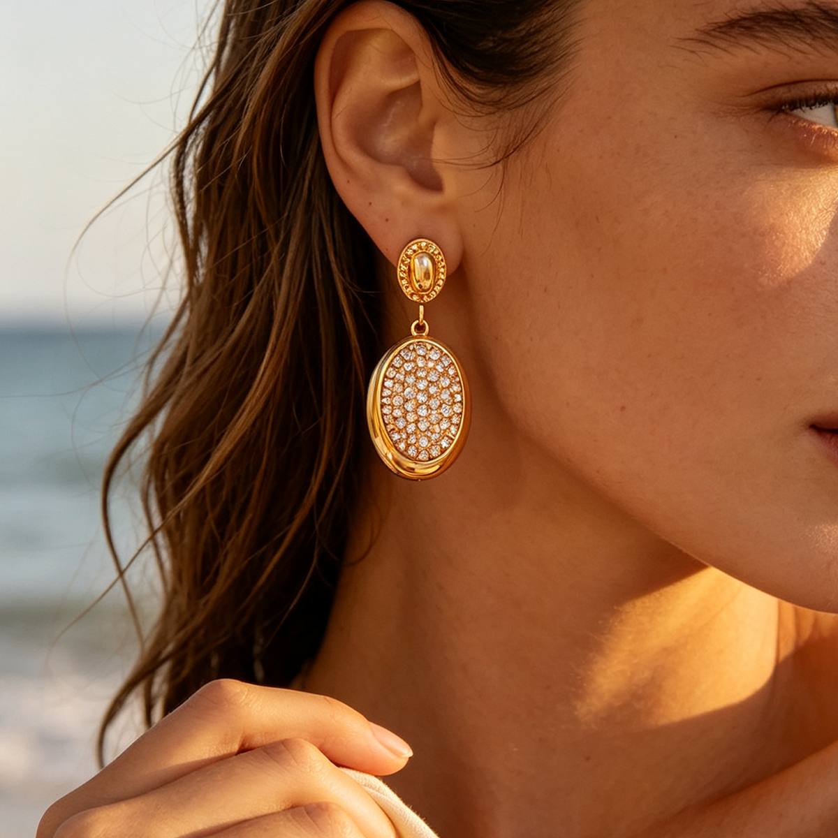 Simple Daily Irregular Shape Circle Stainless Steel Waterproof   Gold Color  Rhinestone Stud Earrings 2