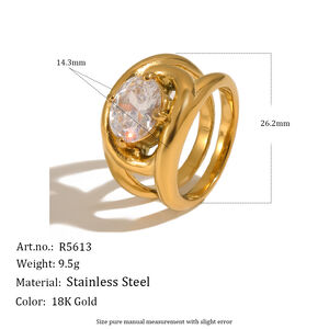 Schlichter runder, wasserdichter Damenring aus Edelstahl in Goldfarbe mit Zirkonia h5