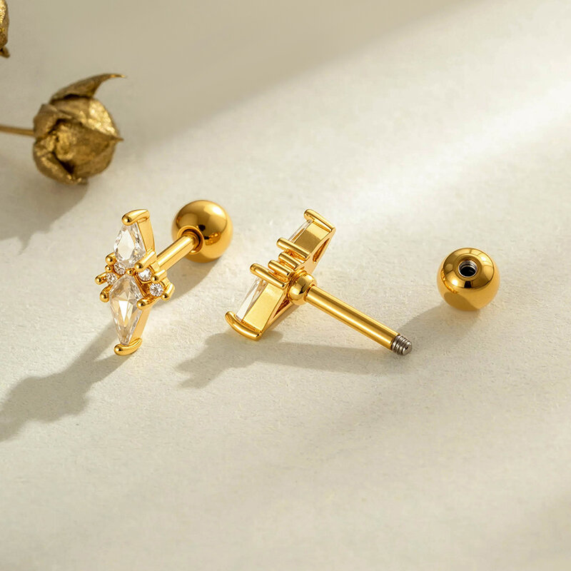 Boucles d'oreilles piercing pour femme, forme géométrique simple, couleur cuivre doré, zircon. h5Image3
