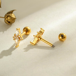 Boucles d'oreilles piercing pour femme, forme géométrique simple, couleur cuivre doré, zircon. h5 Image3
