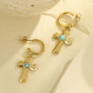 Simple Series Daily Cross Stainless Steel Waterproof Gold Color Women's Drop Earrings h5 Picture4