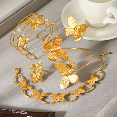 Simple Series Daily Butterfly Stainless Steel Waterproof Gold Color Women's Bangles 2