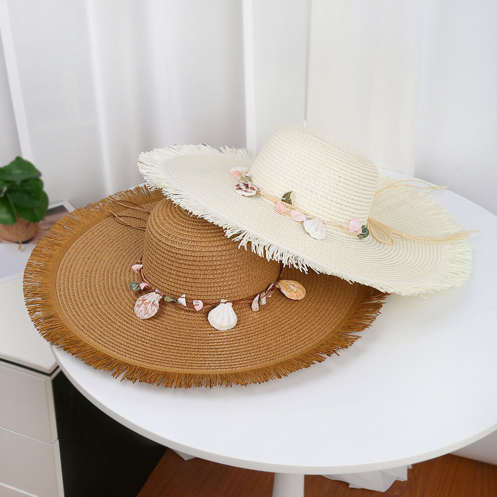 Simple Series Vacation Solid Color Oceanic Style Woven Shell Raffia Women's Straw Hats h5Picture2