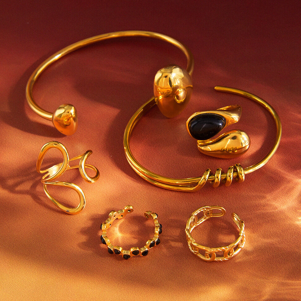 Retro Lines Stainless Steel Waterproof Gold Color Women's Bracelets Sets Picture3