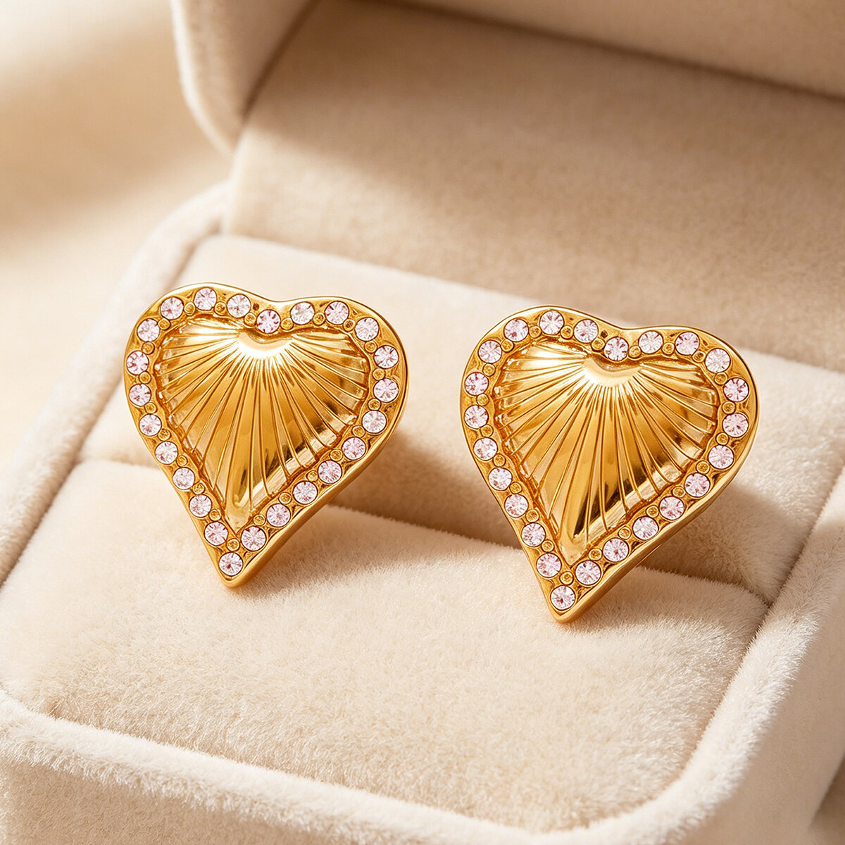 Simple Series Daily Heart Stainless Steel Waterproof   Gold Color  Unisex Stud Earrings h5 Picture4