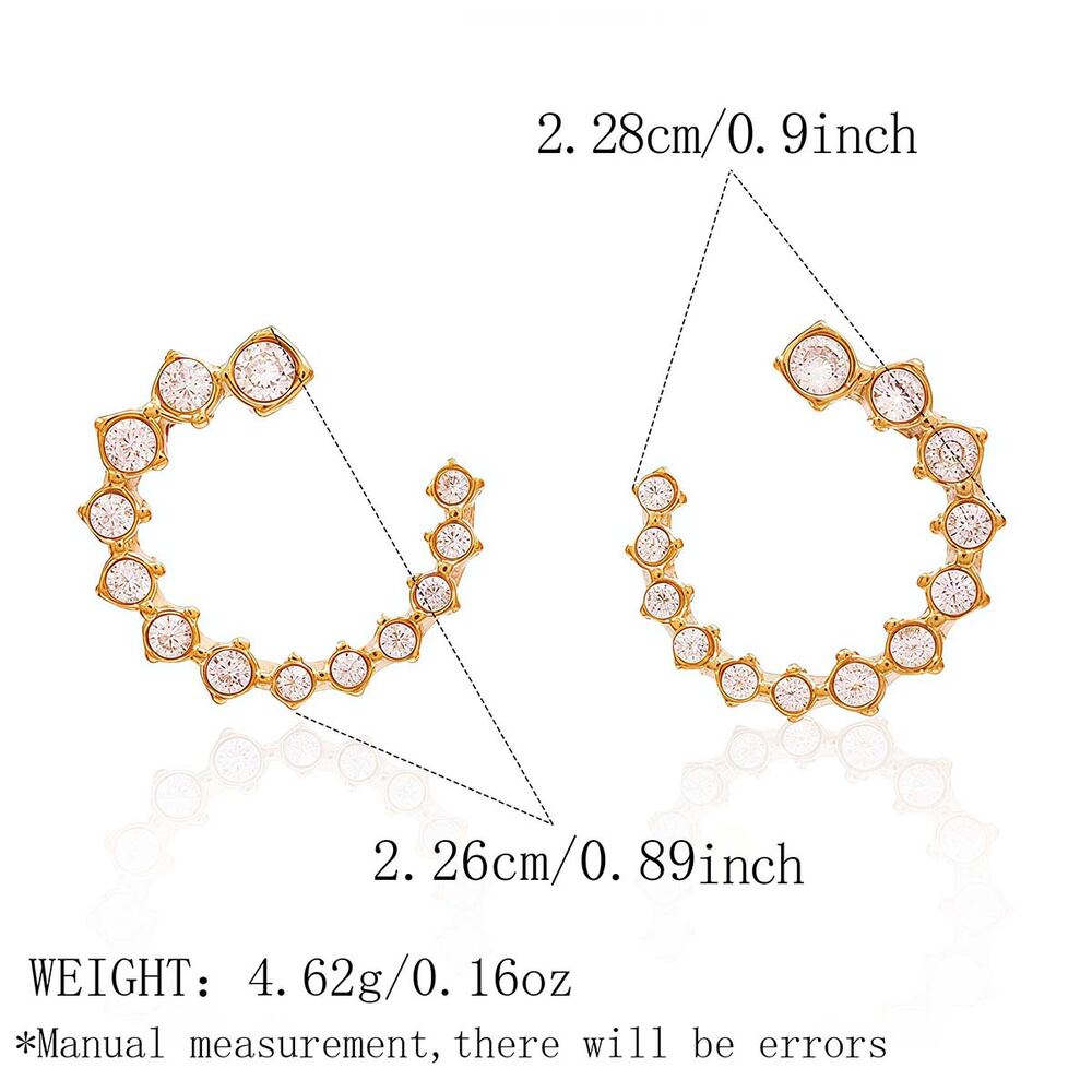 Simple Series Daily Irregular Shape Circle Stainless Steel Waterproof Gold Color Rhinestone Women's Stud Earrings
