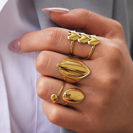 Simple Series Daily Irregular Shape Heart Stainless Steel Waterproof Gold Color Statement Rings 2