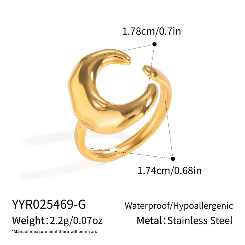 Moon Stainless Steel Waterproof Gold Color Minimalist Rings