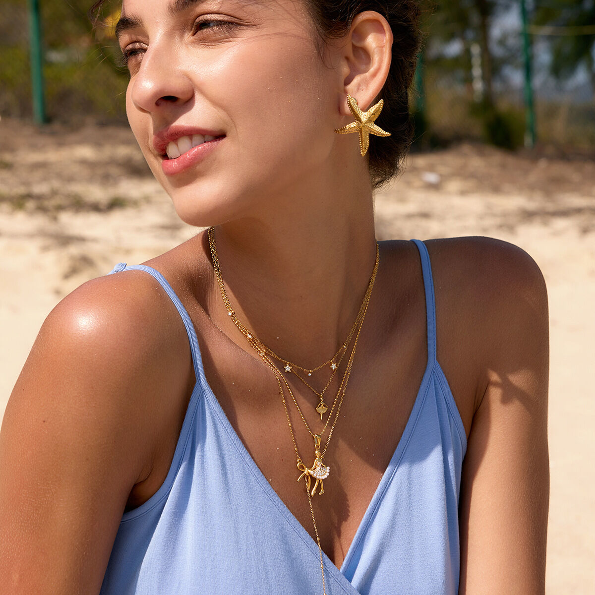 Figure Stainless Steel Waterproof Gold Color Rhinestone Women's Pendant Necklaces