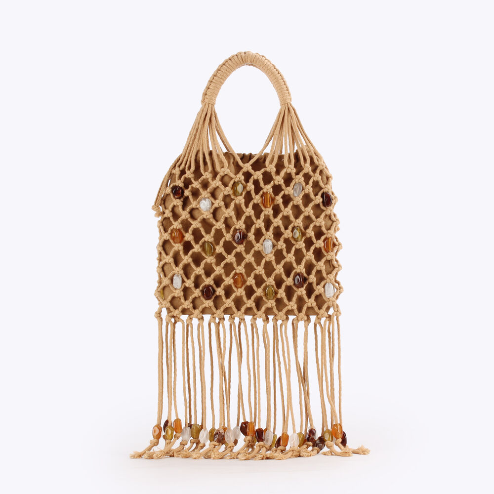 Vacation Style Tassel Tassel Beads Hollowed-Out Woven Braided Rope Women's Square Bag