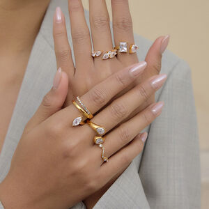 Elegant Droplet Stainless Steel Waterproof Gold Color Zircon Women's Gemstone Rings h5 Picture3