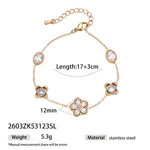 Elegant Flower Stainless Steel Waterproof Gold Color Zircon Women's Charm Bracelets h5