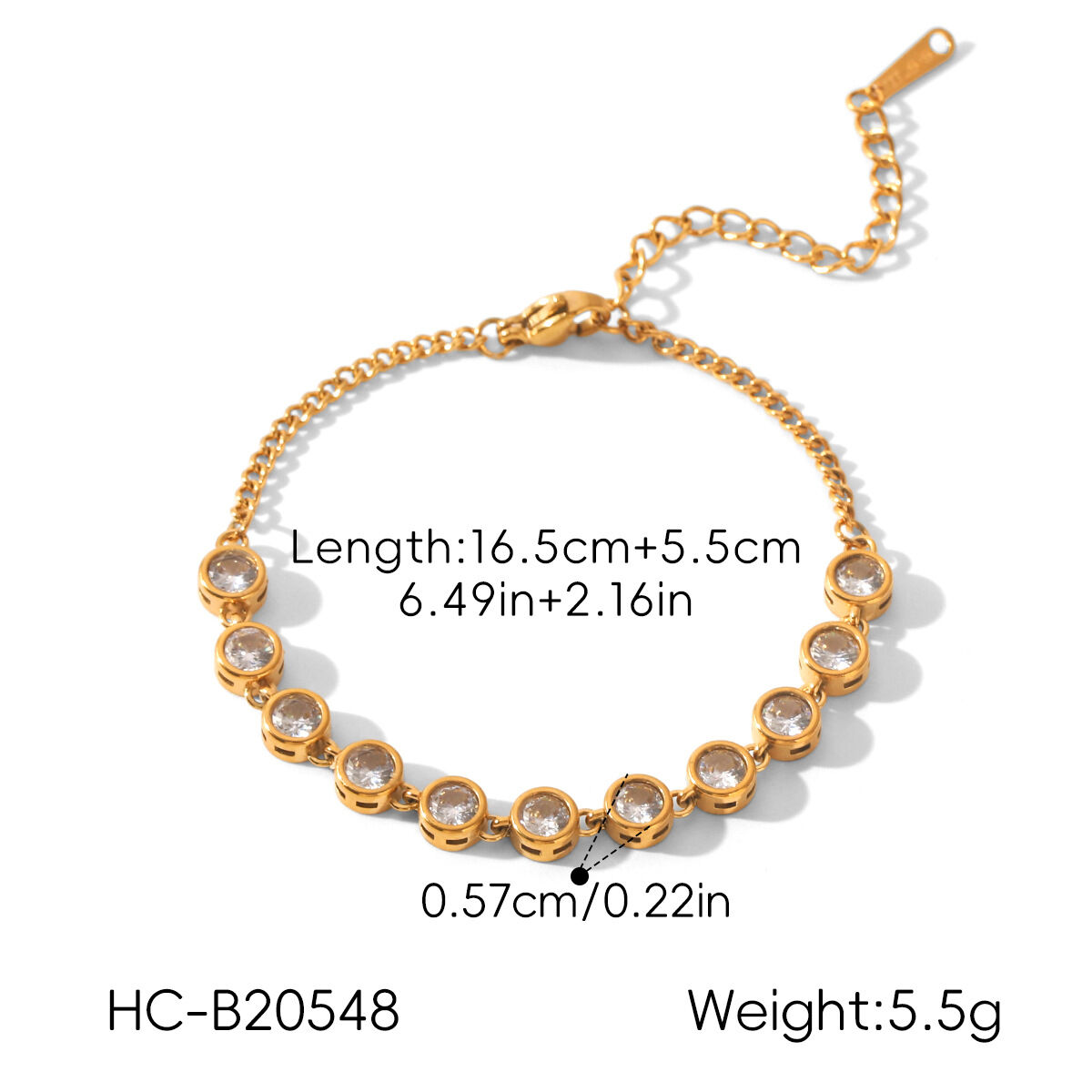 Luxuriöses, wasserdichtes Damenarmband mit Herzanhänger aus Edelstahl in Goldfarbe und Zirkonia h5 Bild2
