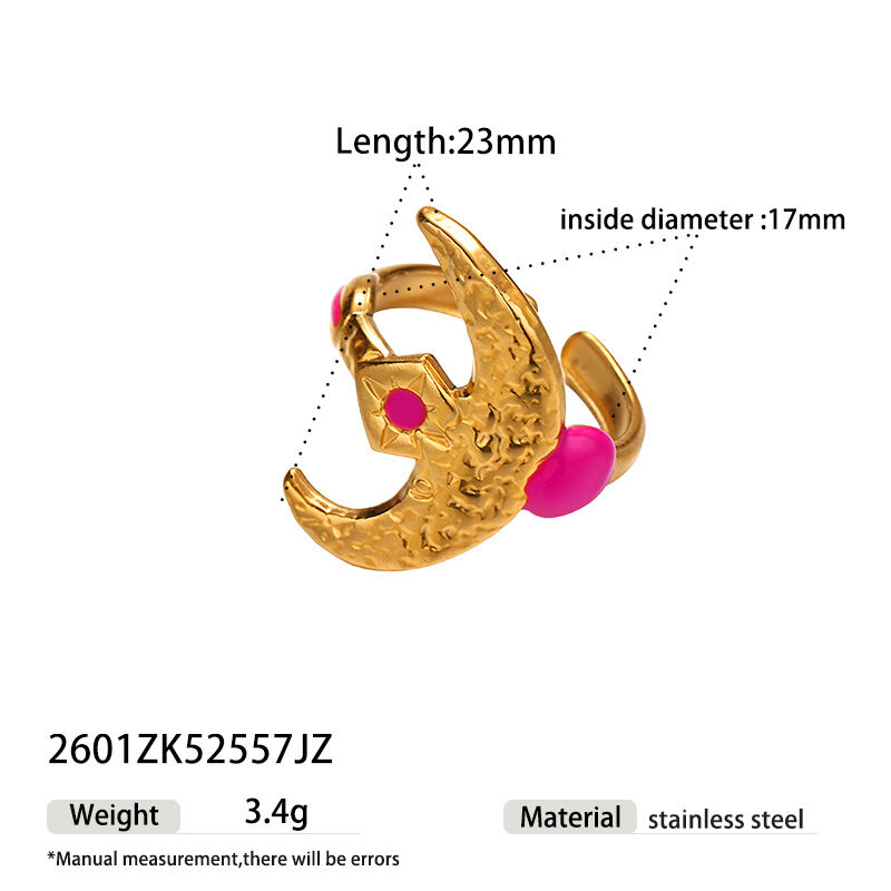 Retro Moon Stainless Steel Waterproof Gold Color Statement Rings h5 