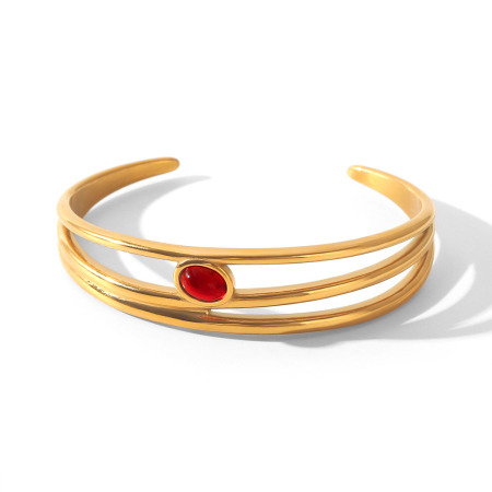 Retro roestvrijstalen waterdichte damesarmband met goudkleurige natuursteen
