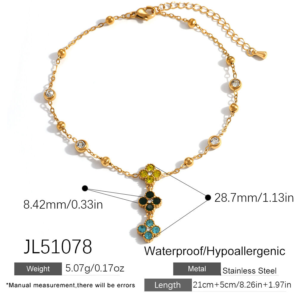 Elegant Flower Stainless Steel Waterproof Gold Color Zircon Anklets h5 