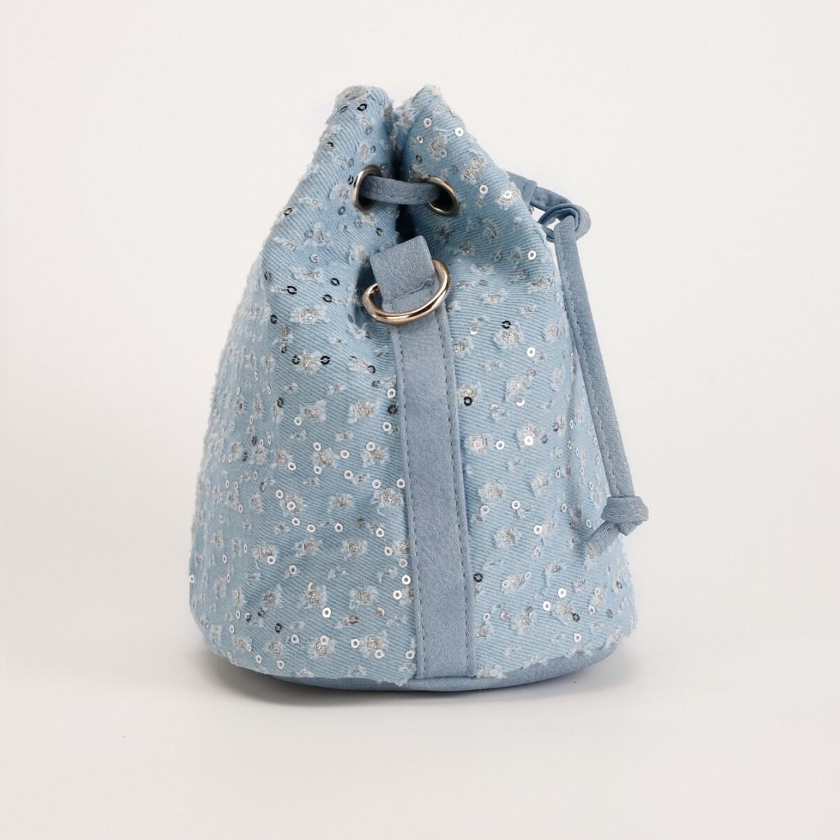 Sac rond pour femme en tissu à carreaux et sequins, style décontracté h5 Image2