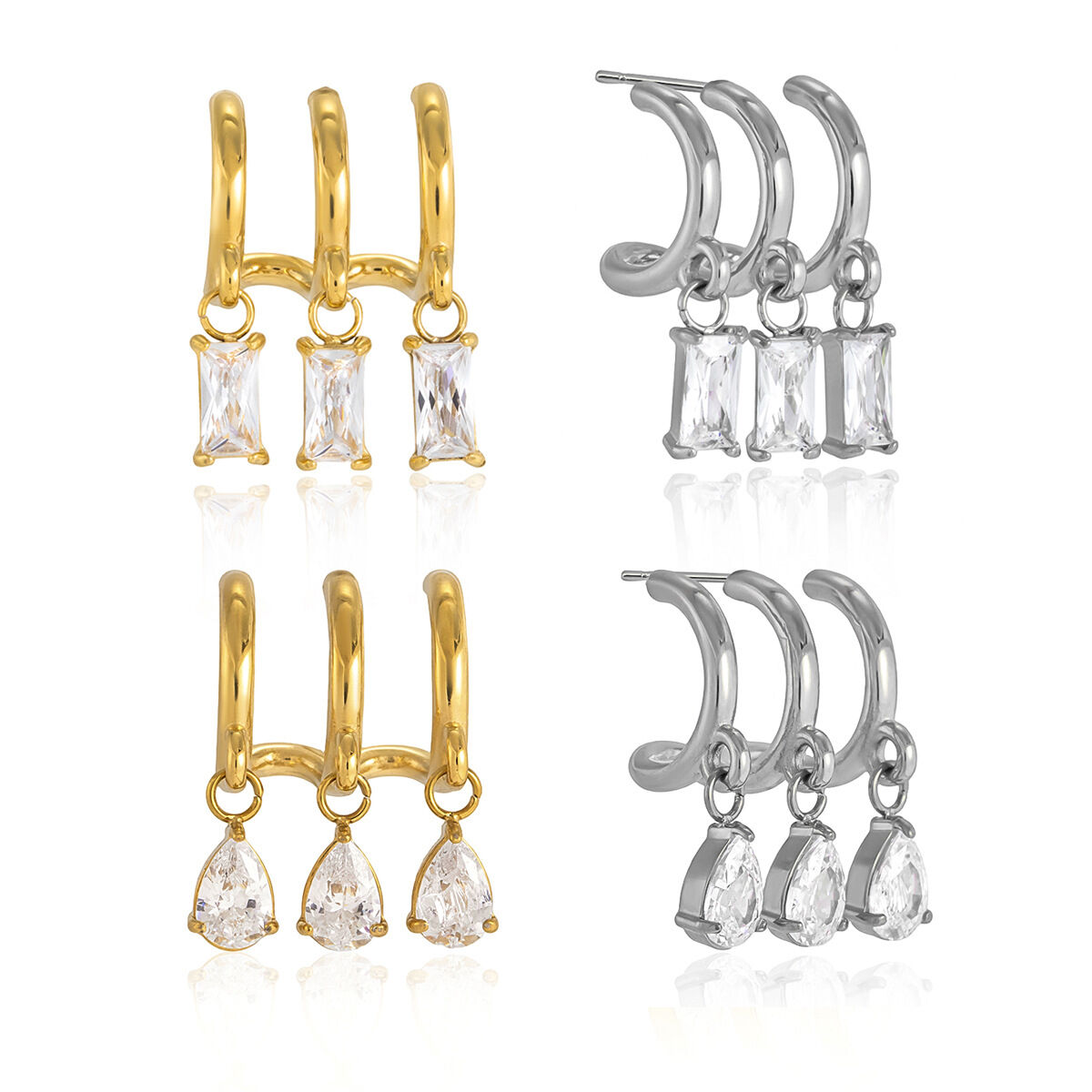 Luxurious Droplet Geometric Shape Stainless Steel Waterproof Gold Color Zircon Women's Drop Earrings h5 Picture4