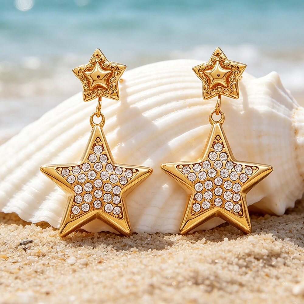 Simple Series Daily Star Stainless Steel Waterproof Gold Color Women's Stud Earrings h5Picture5