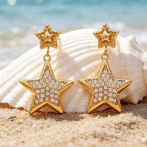 Simple Series Daily Star Stainless Steel Waterproof Gold Color Women's Stud Earrings h5 Picture5