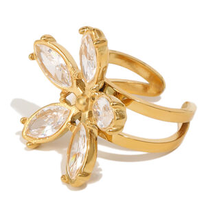 Luxurious Series Elegant Flower Stainless Steel Waterproof Gold Color Women's Gemstone Rings h5