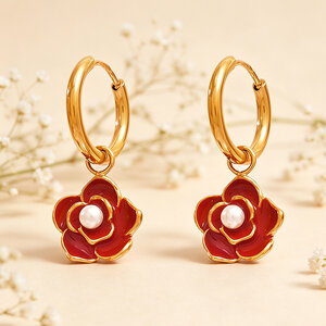 Simple Series Daily Flower Stainless Steel Waterproof Gold Color Women's Hoop Earrings h5 Picture4