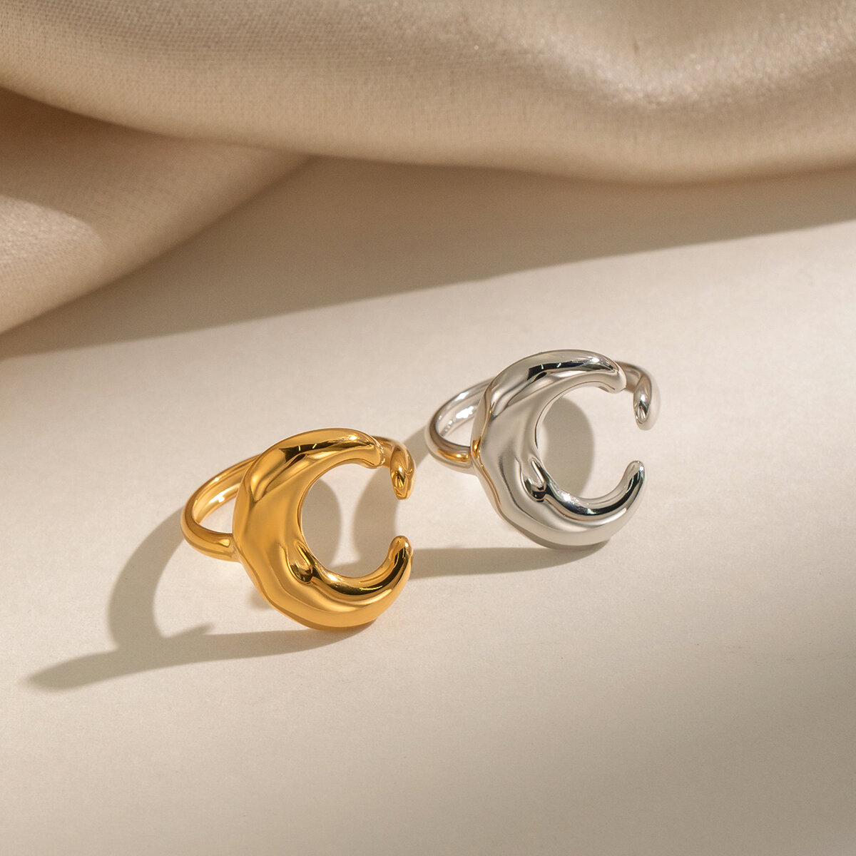 Moon Stainless Steel Waterproof Gold Color Minimalist Rings h5 Picture3